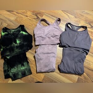 Fashion Nova Activewear Set in Green, Purple, and Gray
